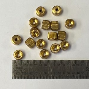 Colt M 1903-1908 grip screw escutcheon, brass, threaded #4-40T These are long, to be fitted to match the contour of the grip panel.