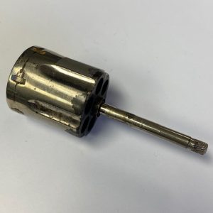 Smith & Wesson old model K frame 1957-1988 cylinder with extractor and rod, nickel finish worn, .38, non-recessed, .131" gas ring protrusion #1031-3326U-N-2worn