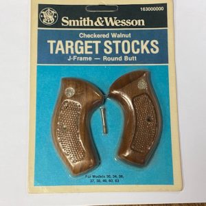 Smith & Wesson old model J frame 1957-1988 round butt checkered walnut grips, in original package, ca. 1985 #1033-16300