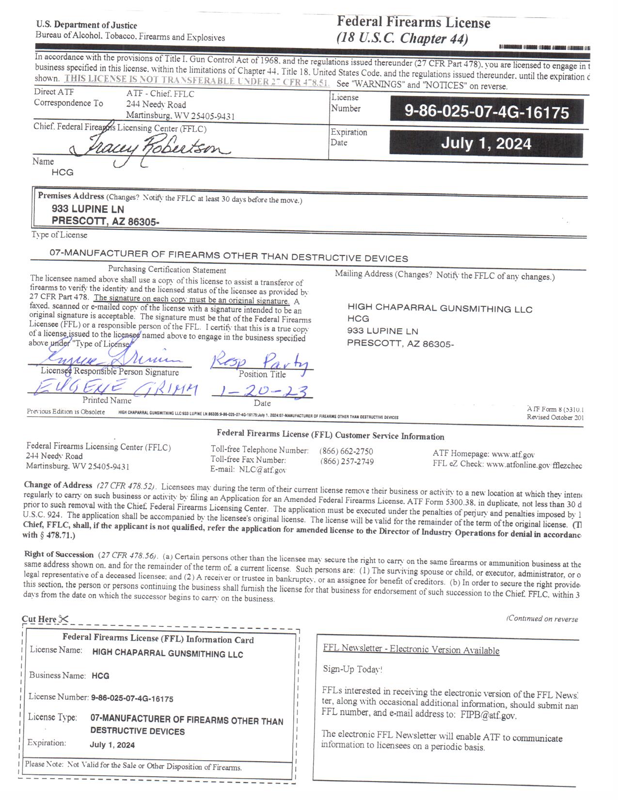 Ffl signed jack first inc gunsmithing excellence since 1954 